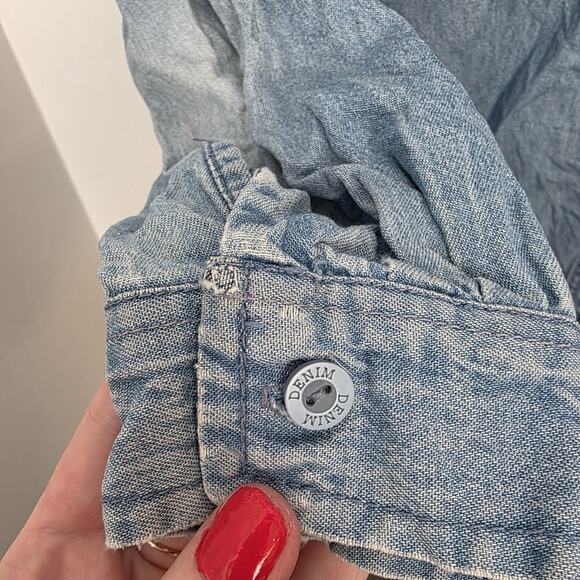 Passion-I Denim Pink Butterfly Embroidered Button Up Long Sleeve Shirt Size L - Picture 6 of 7